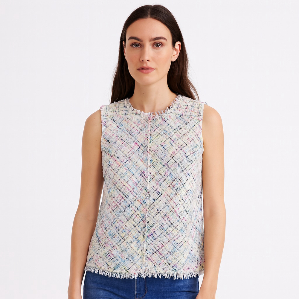 Women's Worthington White Multicolor Tweed Sleeveless Top Size 4